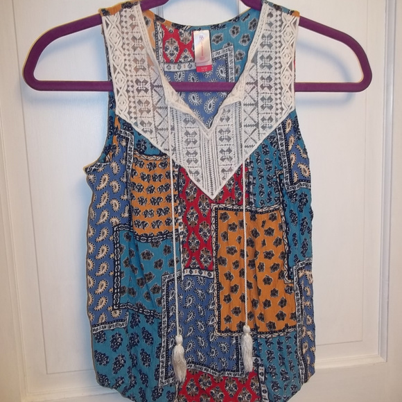 No Boundaries Crochet Quilted Retro Top Size Small - Picture 2 of 7